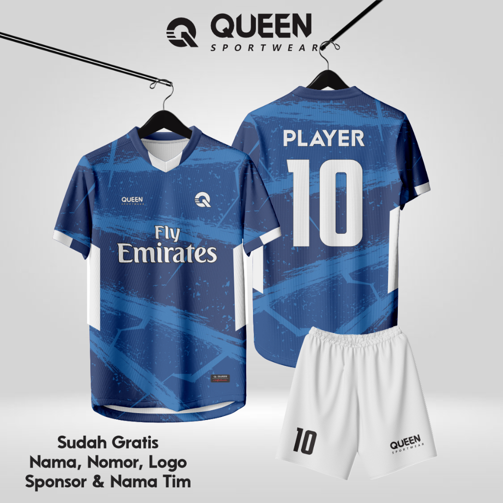 JERSEY FUTSAL CUSTOM NAMA + NOMOR WARNA BIRU FULLPRINTING UKURAN ANAK DEWASA CEWEK COWOK BAGUS KEREN