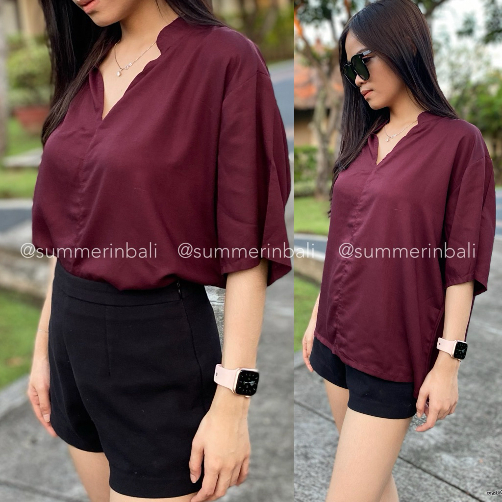 KEMEJA CASUAL SANTAI WANITA RAYON KERAH HALTER | KEMEJA KULIAH KERJA ADEM