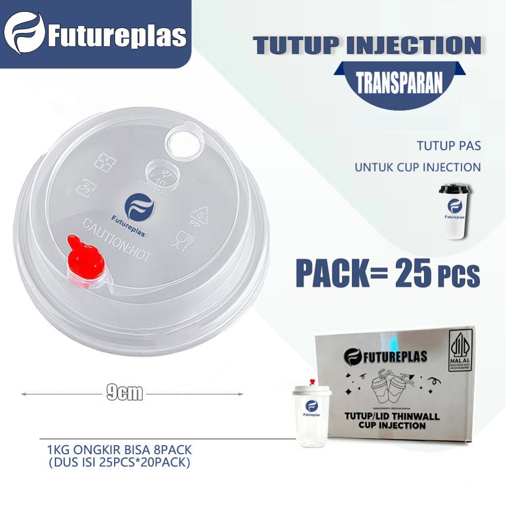 FUTUREPLAS (TUTUP 25 pcs) Lid Cup Injection Tutup Gelas Plastik Bening Heart Tanpa Sedotan