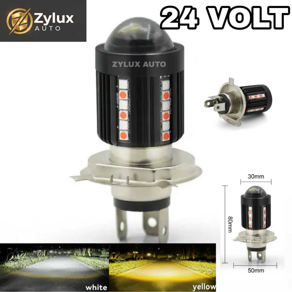 Lampu LED Utama Depan 24 Volt H4 Laser Gun 30 Mata SMD Senja Biru Merah High Low 2 Warna Putih Kunin