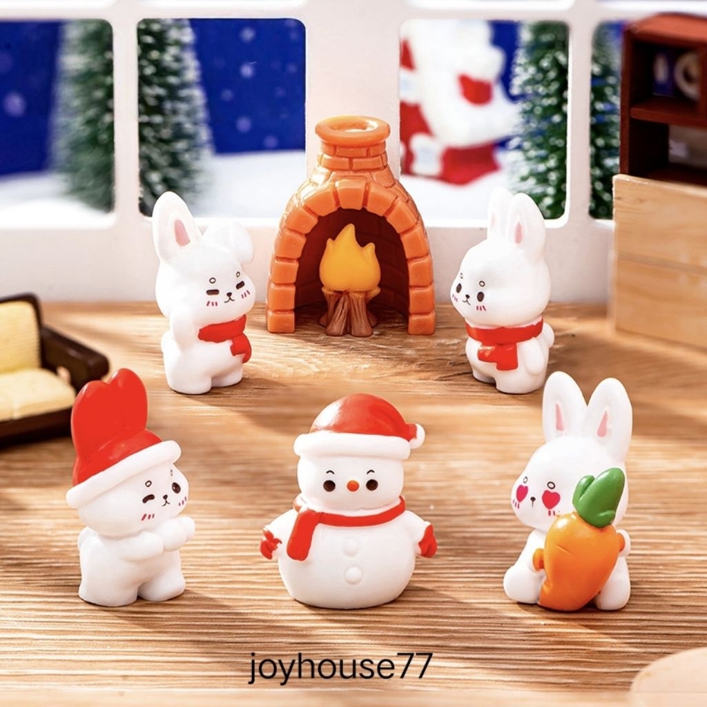 Miniatur Kelinci Salju Musim dingin api unggun cerobong Ornamen natal resin boneka natal santa diora
