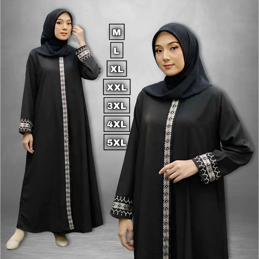 Abaya Turki Hitam Mewah Elegan Jumbo Ld 100 110 120 130 140cm Bahan RoseCrepe Ukuran M L XL XXL 3XL 