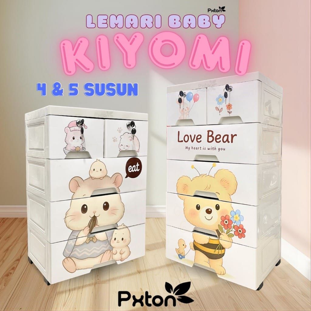 LEMARI ANAK KIYOMI 4 SUSUN & 5 SUSUN / LEMARI PAKAIAN PLASTIK BABY / LEMARI PLASTIK KARAKTER LUCU / 