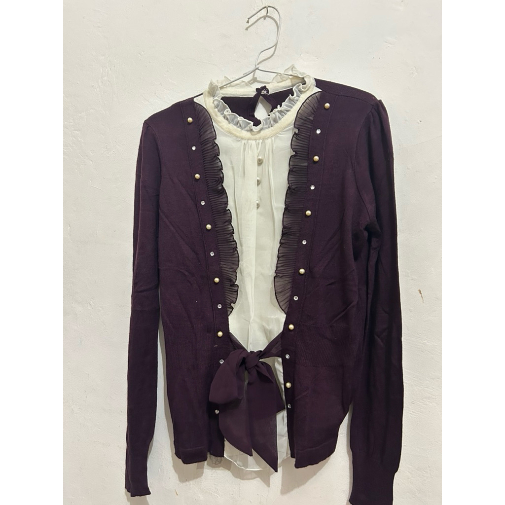 Atasan wanita rajut kombinasi mutiara - warna ungu tua