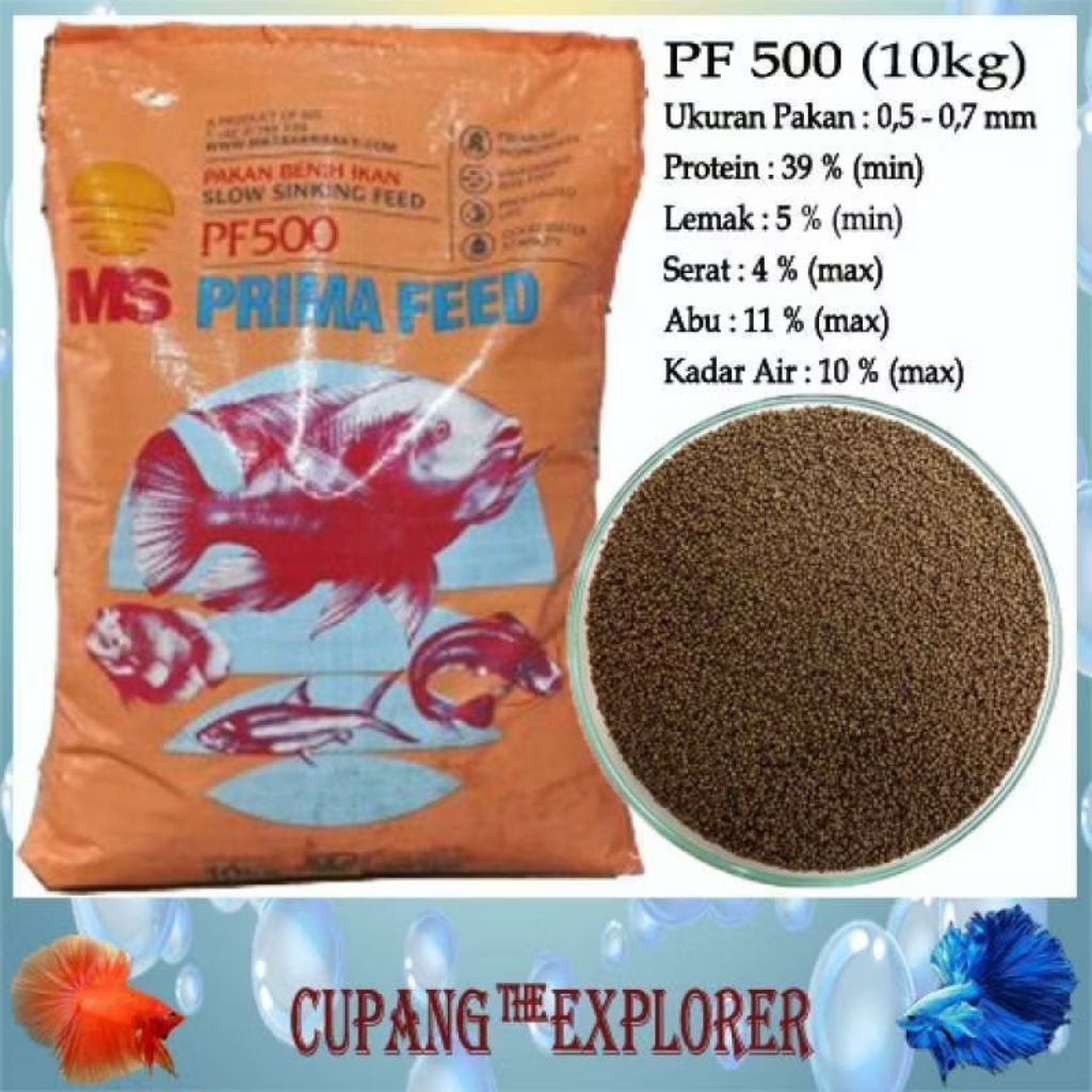 pakan ikan PF 500 untuk anakan ikan atau burayak ikan nila, gurami, ikan mas, lele, patin dll