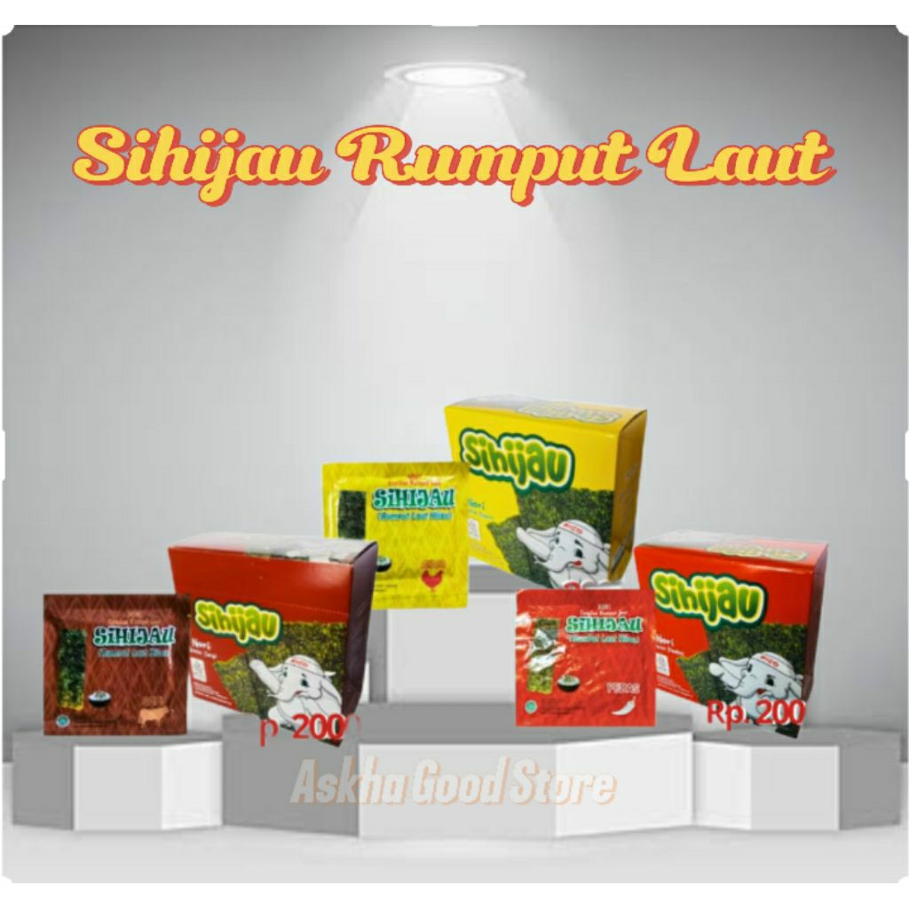 Sihijau Nori Rumput Laut 1box isi 12pcs( Rasa Ayam, Sapi Panggang, Pedas)