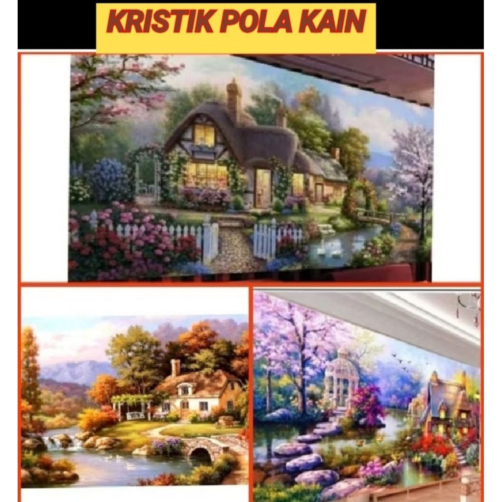 DIY PAKET KRISTIK Rumah COTTAGE PEMANDANGAN POLA KAIN cross stitch