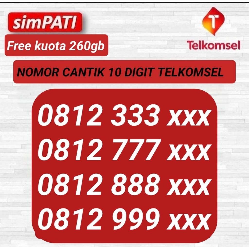NOMOR CANTIK SIMPATI 10 DIGIT KARTU PERDANA TELKOMSEL 10 DIGIT