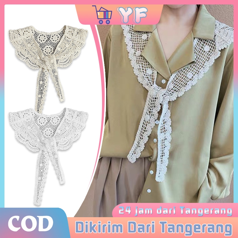 Kerah Baju Palsu Kerah Instan Aksesoris Leher Renda Berongga Kerah Wanita Fake Collar Korean