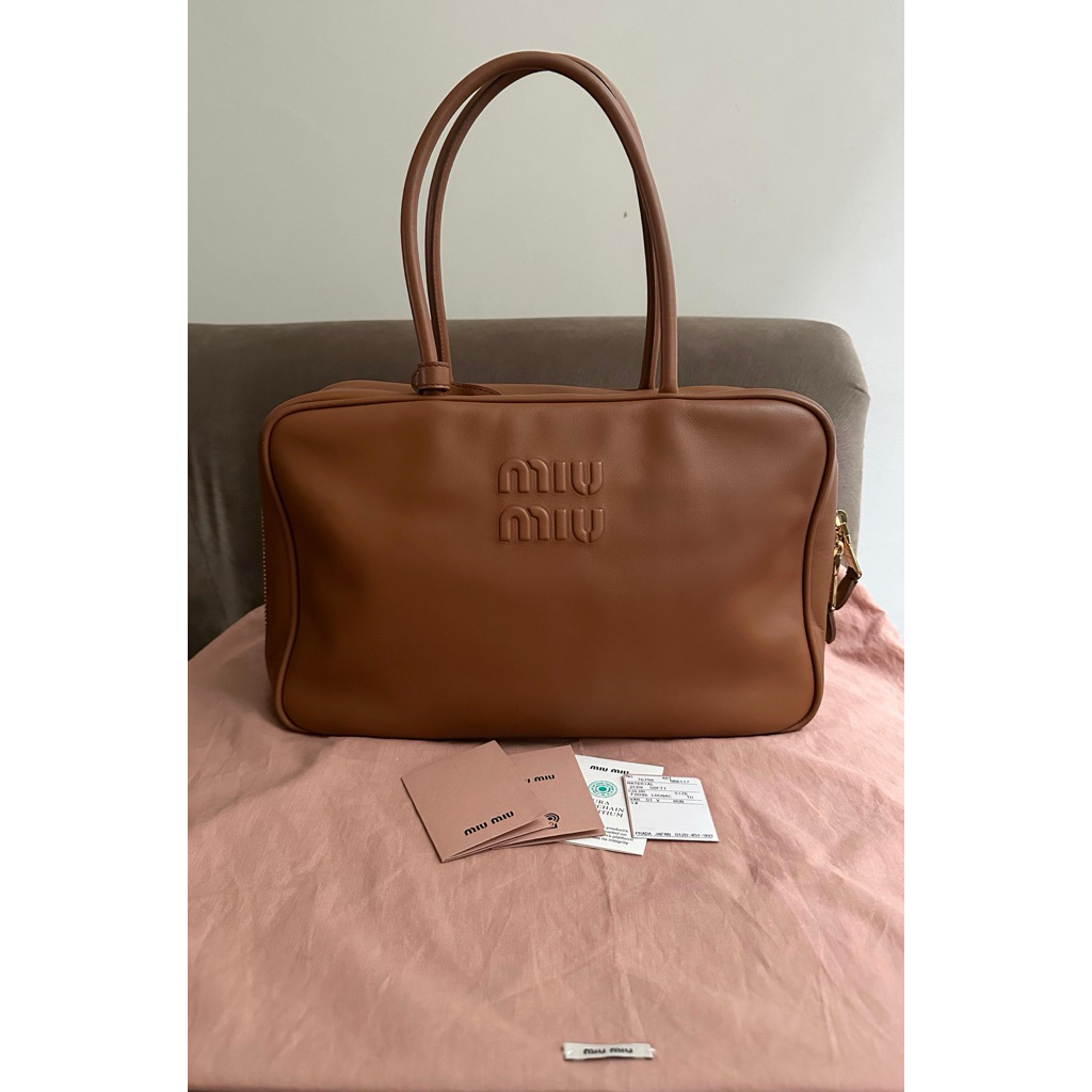 MIU MIU BEAU BEAULETTO BAG TOTE LEATHER COGNAC (OPEN NEGO)
