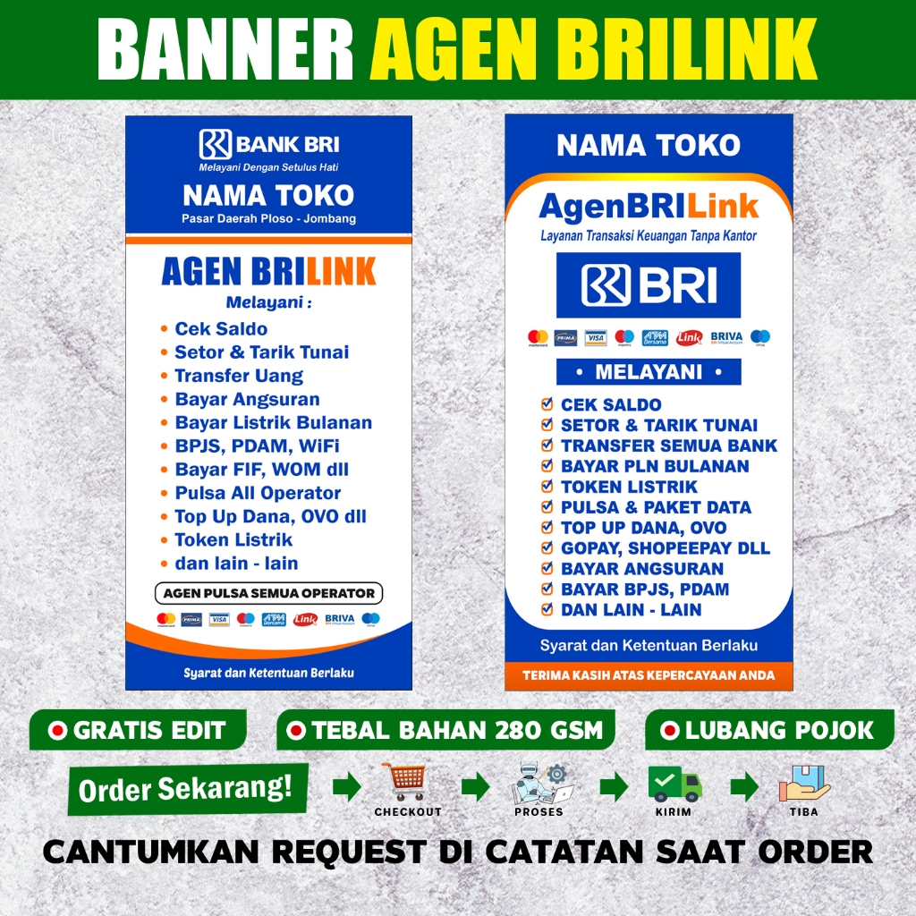 Banner Spanduk Agen BRILink Mini ATM Paket 2 Banner Tebal Bahan 280 GSM