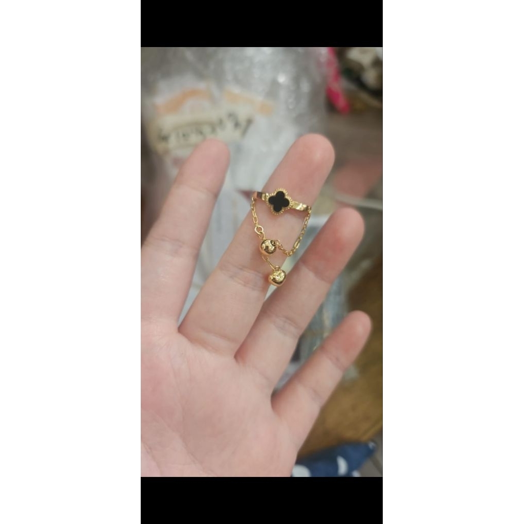 cincin serut clover bunga bintang emas asli 700 70% 16K adjustable besar kecil
