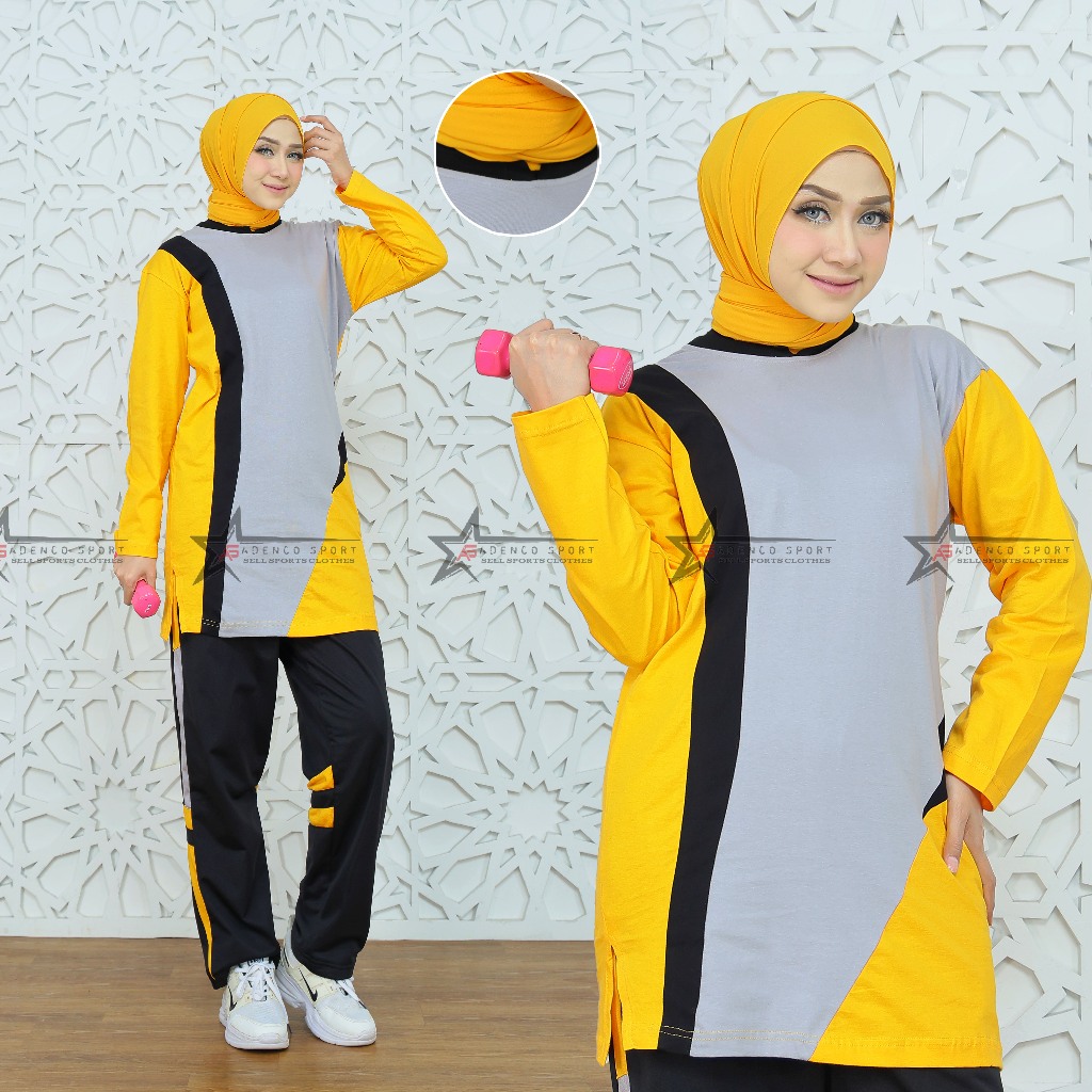 Setelan Baju Olahraga Senam Wanita Tunik Muslimah / Seragam Olahraga Kaos Set Trening