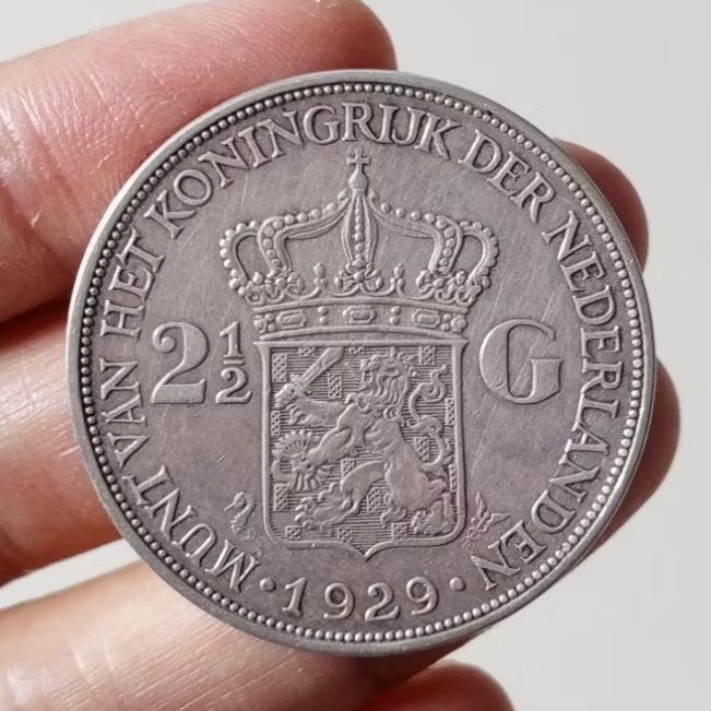 koin perak 2,5 Gulden Wilhelmina thn 1929