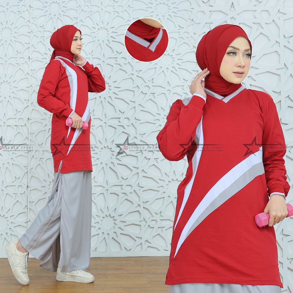 Setelan Olahraga syar,i Wanita Muslimah / Baju Olahraga Senam Set Rok Celana (rocela) Muslimah