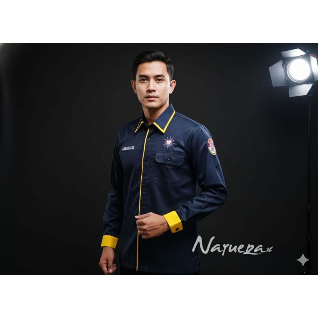 Baju Kerja Pabrik Seragam Kantor Korsa PDH Mahasiswa Pakaian Atasan Konveksi Kemeja Drill Murah Cust