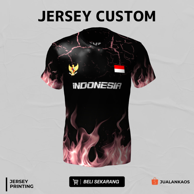 Kaos Jersey Futsal Hitam Pink Motif Abstrak Api 598 - Jersey Custom Full Printing Dryfit