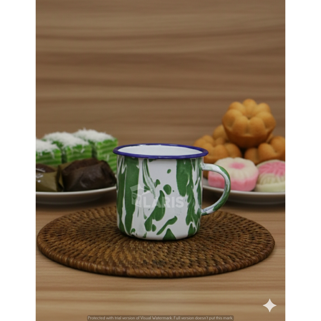 Mug Cangkir Seng Bunga Enamel Jadul 7 cm l Cangkir Jadul Klasik