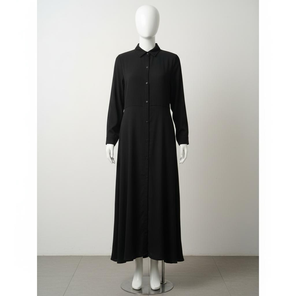 PRELOVED GAMIS POLOS HITAM LENGAN PANJANG / DRESS HITAM