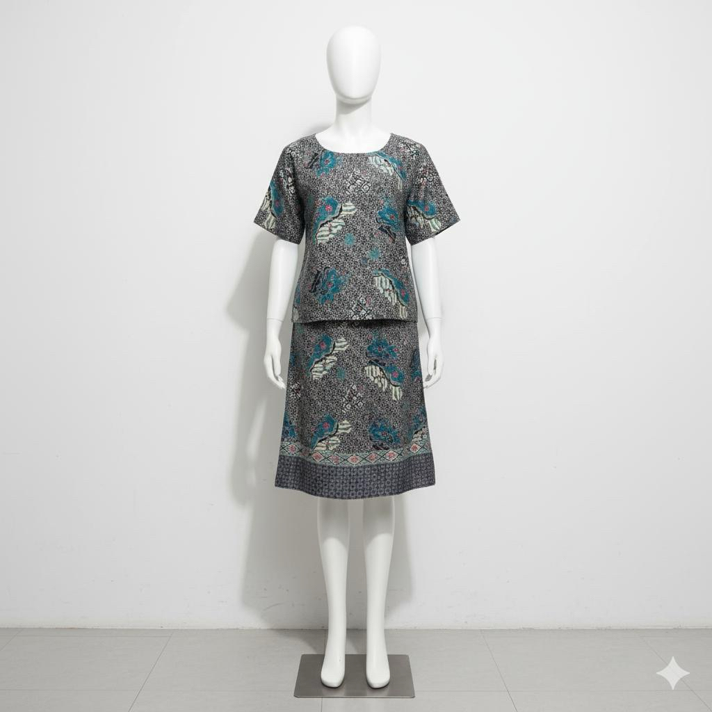 PRELOVED SETELAN BATIK SPAN LENGAN PENDEK / ONE SET BATIK / ROK PENDEK / BATIK FORMAL / BATIK KERJA