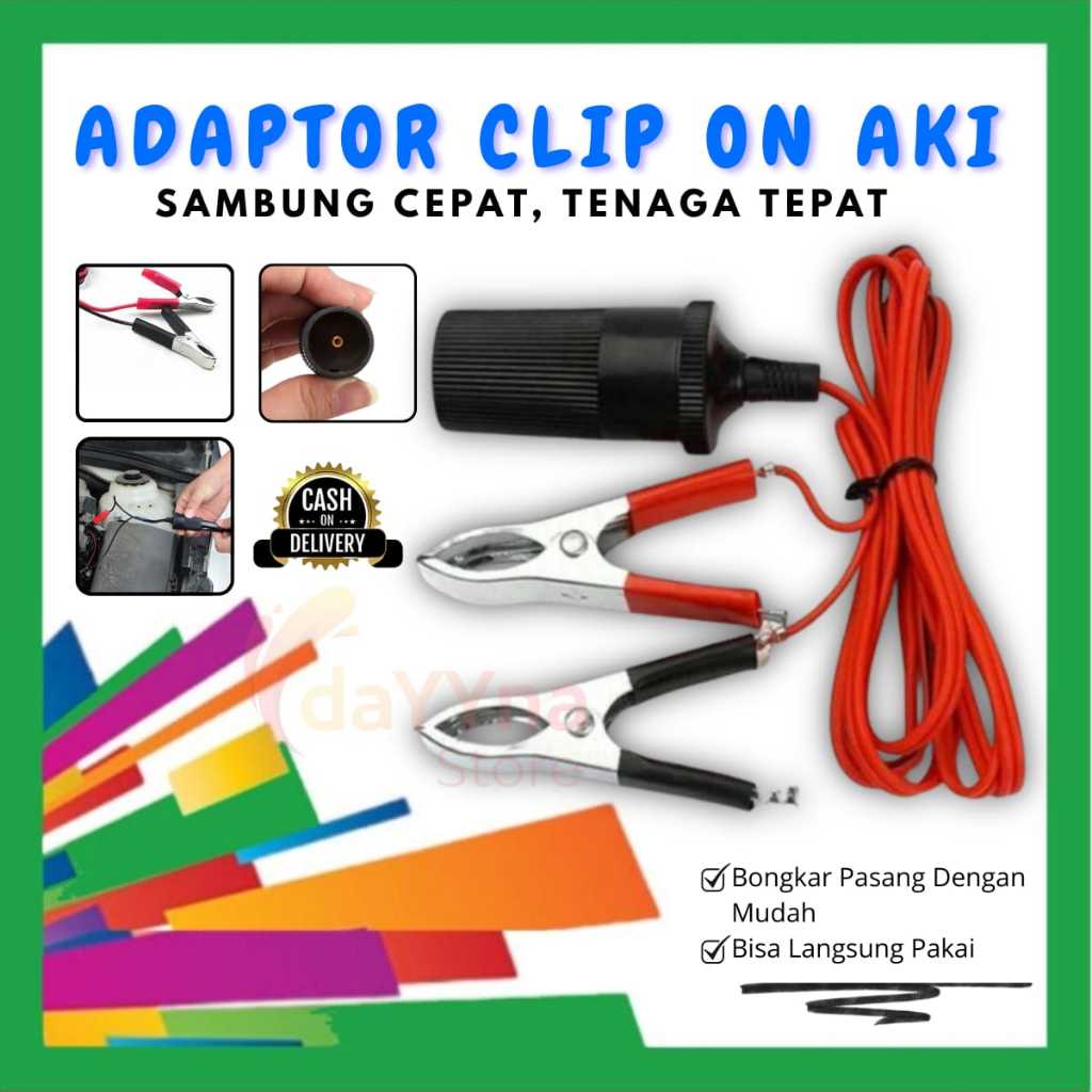 Kabel Jepitan Buaya Aki Soket Colokan Rokok Mobil Plus Kabel Accu Aligator Konektor FL-58 Siap pakai