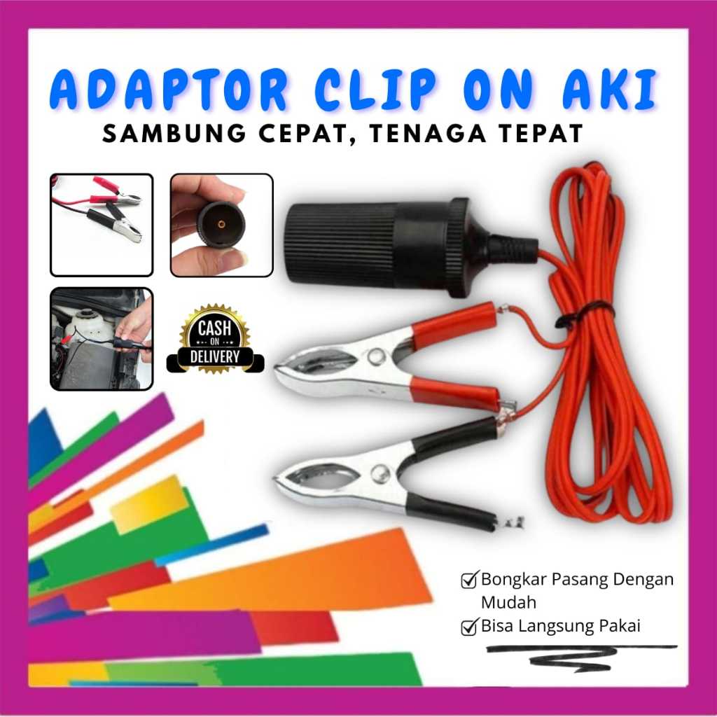 Socket Soket Female Car Lighter 1.5 M Jepitan Buaya Aki Soket Colokan Rokok Mobil Plus Kabel Accu Al