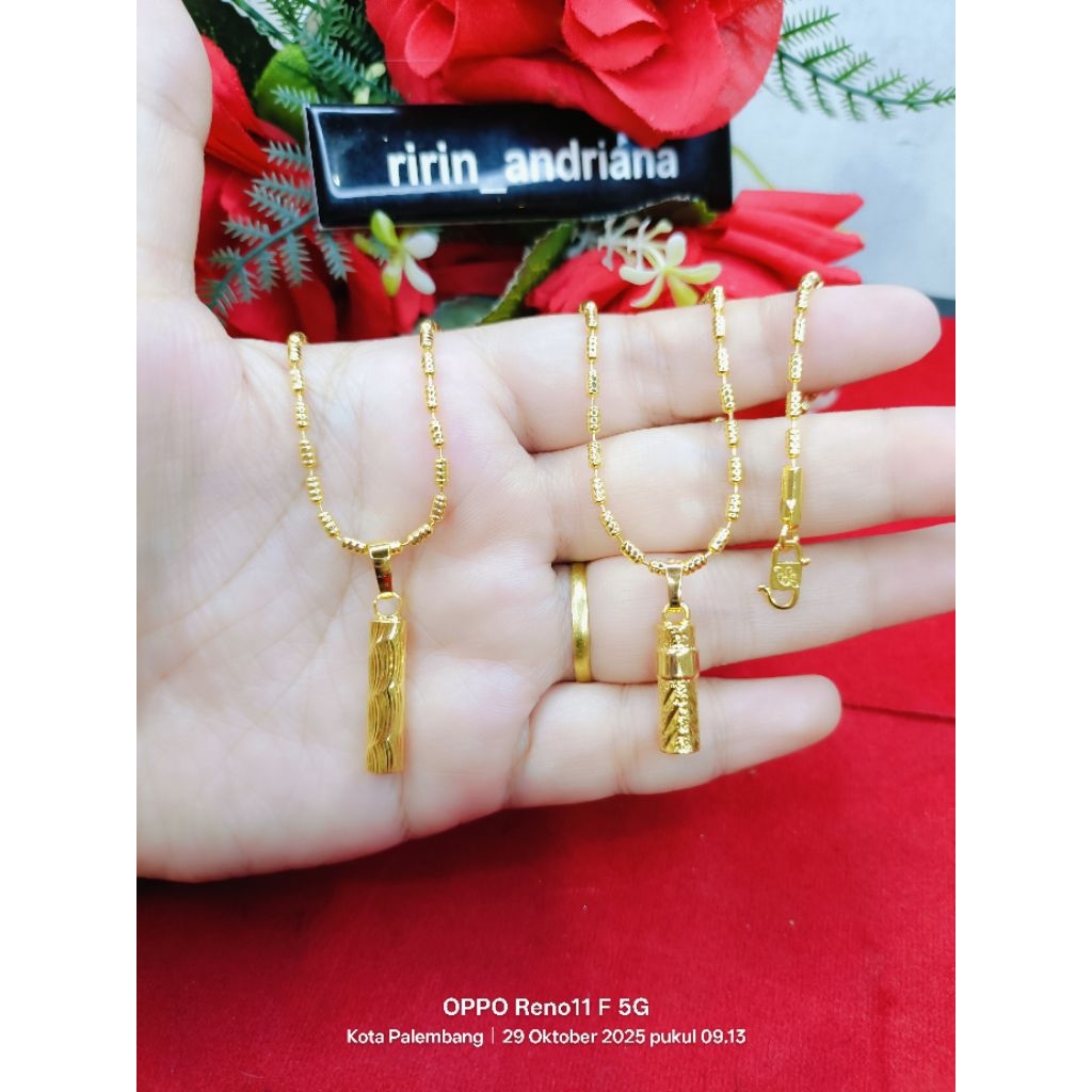 kalung bambu ulir bambu lapis emas 24k