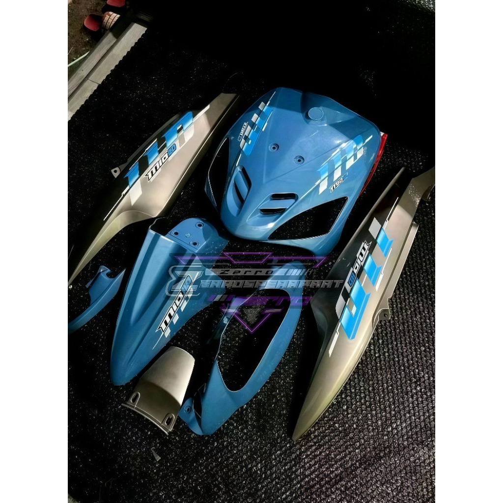 cover full body halus Mio sporty biru muda mix grey striping Vietnam style biru
