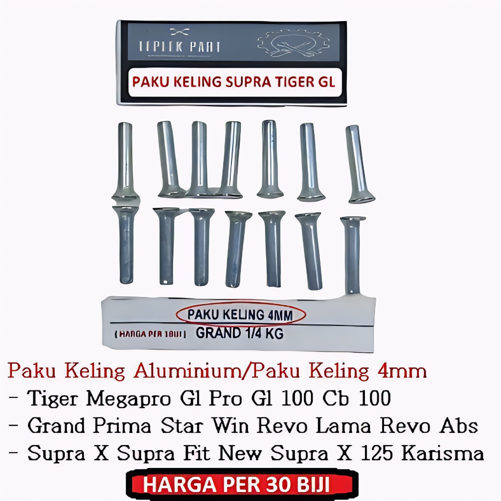 Teplekmotor/30pcs/Paku Keling 4mm/Paku Keling Aluminium/Paku Keling/Honda/Supra X 125 Grand Supra