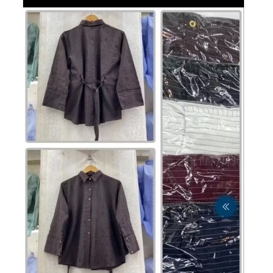 Baju kemeja wanita lengan panjang / Atasan wanita lengan panjang motif baju garis "