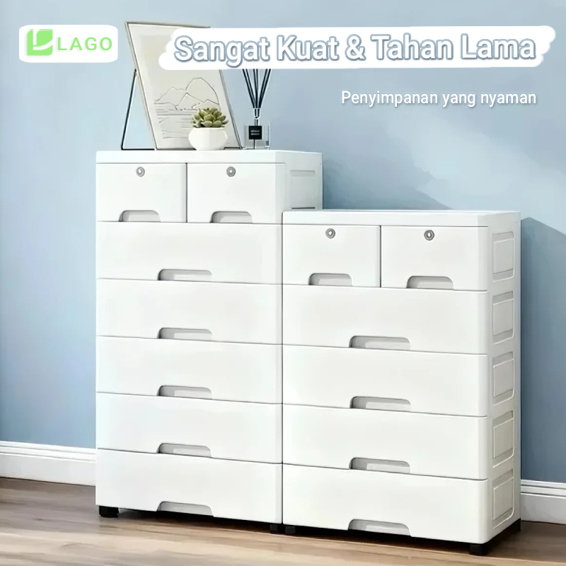 LAGO Lemari Pakaian Plastik Putih Jumbo 5 Susun Minimalis - Laci Besar Tahan Lama & Kuat​