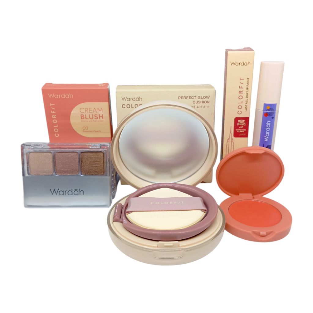 Paket Wardah Colorfit Make Up (Cushion, Bedak Tabur, Bedak Padat, Eyeshadow, Blush On) untuk Wajah
