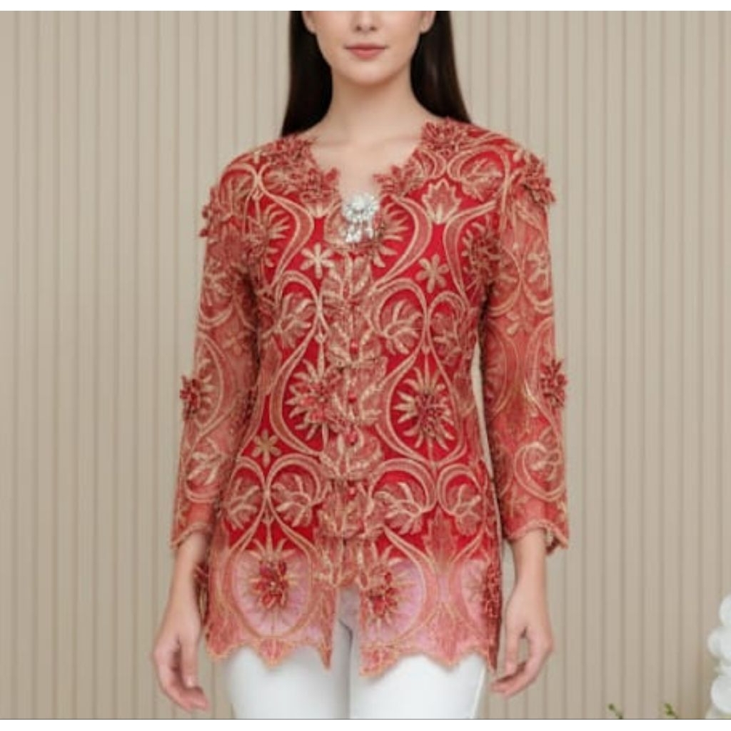 Blouse Tile bunga timbul