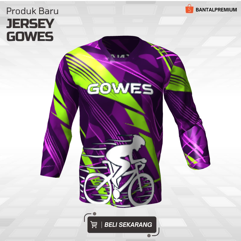 Kaos Jersey Gowes Sepeda Ungu Hijau Motif Abstrak 15 - Jersey Lengan Panjang