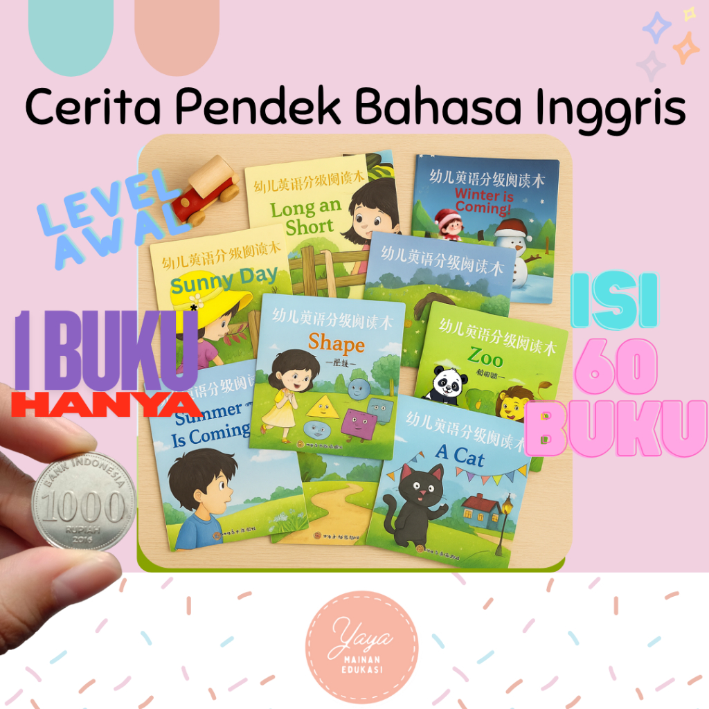 Set 60 Buku Mini Edukasi Belajar Bahasa Inggris untuk Anak TK & SD Buku Cerita Pendek Bahasa Inggris