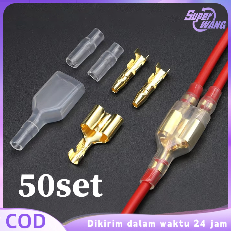 50set Skun Sambungan Kabel Dobel Female Male Skun Terminal Gepeng Skun Gepeng Kabel Listrik