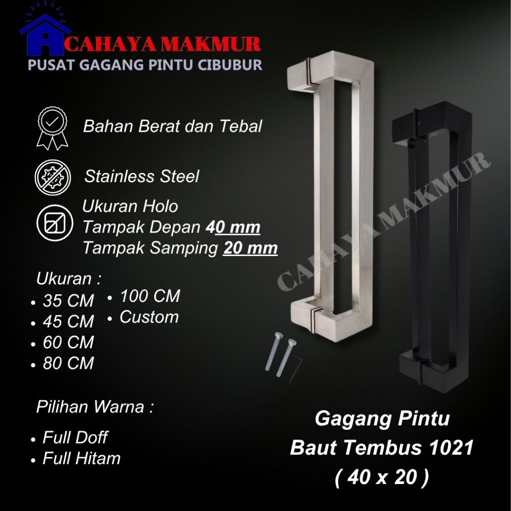 Handle Hendel Pegangan Gagang Tarikan Pintu Kayu Kaca Alumunium Stainless Minimalis Full Hitam Stain