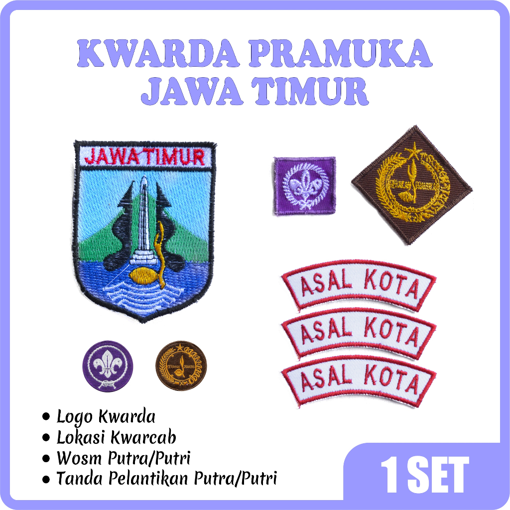 1 Set Bordir Kwarda Pramuka JATIM Jawa Timur – Atribut Lengkap Untuk Seragam Pramuka
