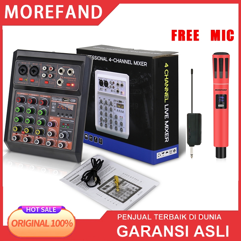 RE-405-Black 4 Channel Audio Mixer Sound Mixing with Bluetooth USB,PC Recording Input, XLR Mic Jack,