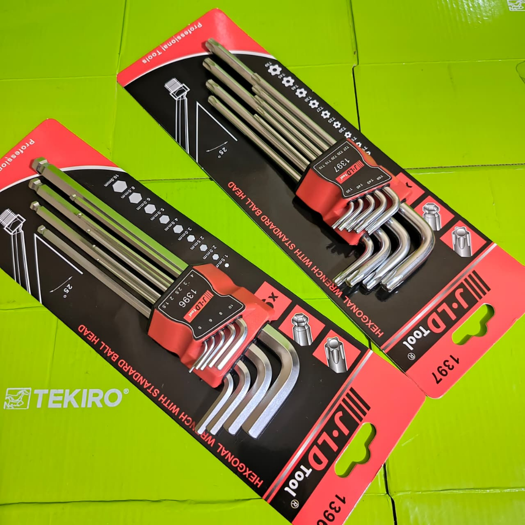 Paket Kunci L Set Lengkap JLD Tools 9pcs  1,5-10 MM Panjang / Kunci L Bintang T10-T50 MM 9pcs Lubang