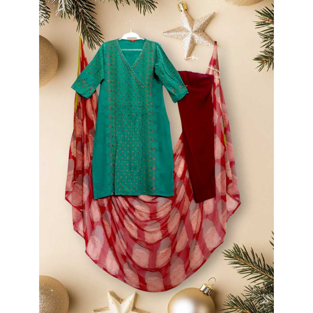 KURTI W KIMONO KATUN MOTIF PAYET FULLSET CELANA SELENDANG LD 90 PB 98 NEW