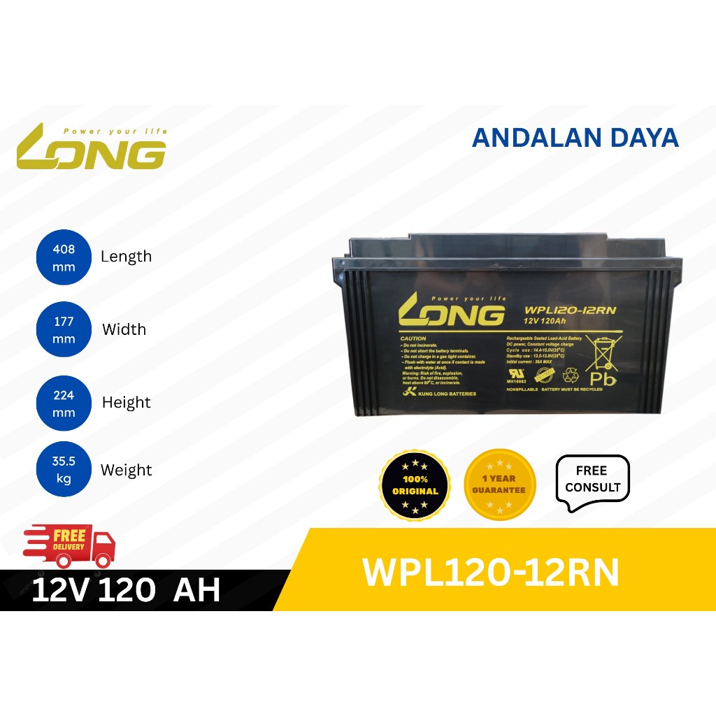 Baterai Aki Ups 120AH LONG WPL120-12RN Aki Solar Panel