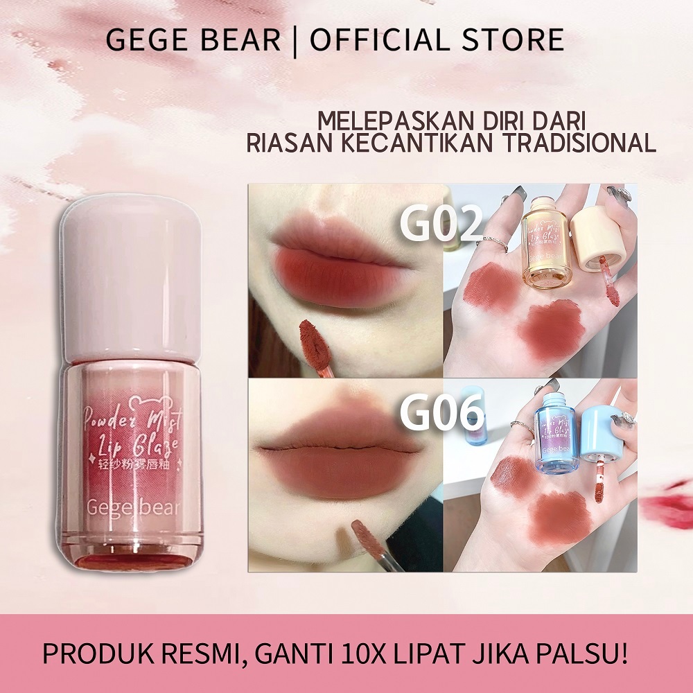 COD | Gege Bear kasa ringan merah muda kabut bibir glasir sutra matte kabut lembut hemat biaya siswa