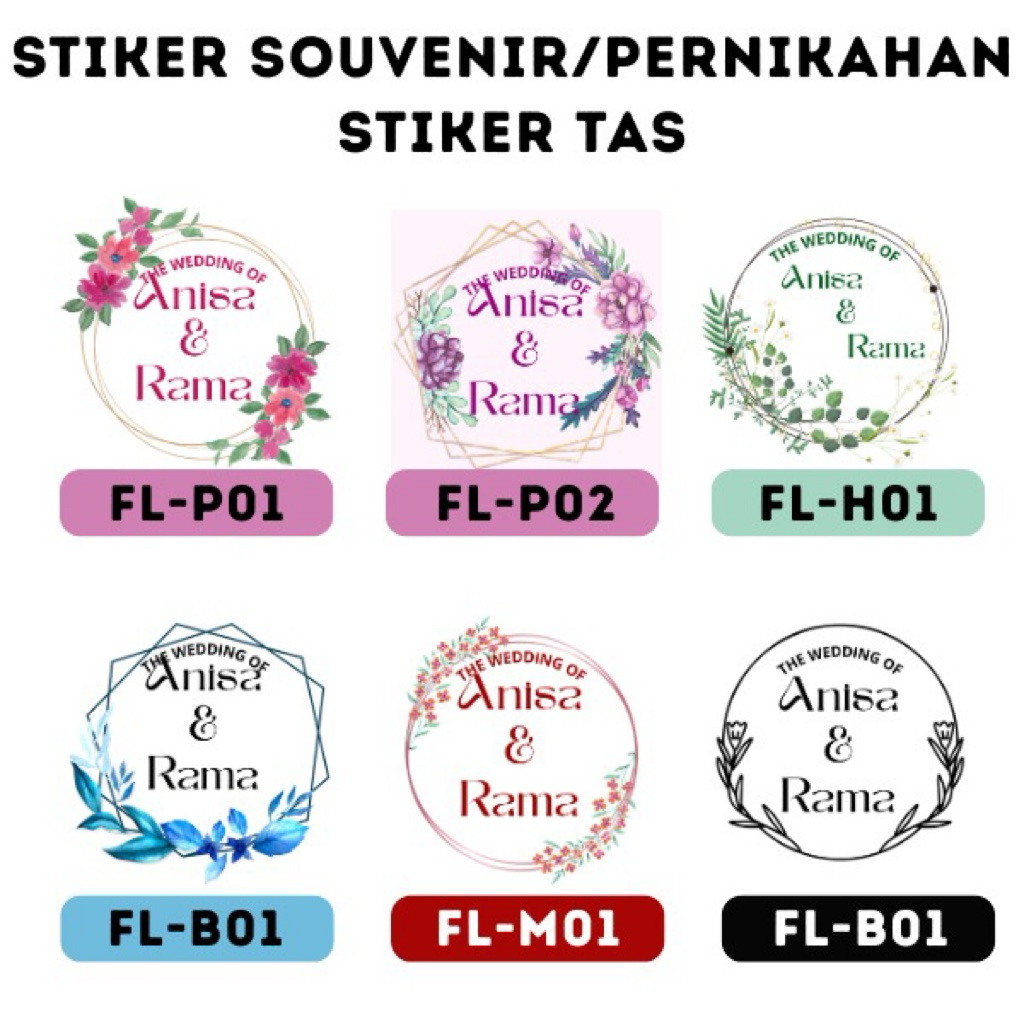 Stiker Souvenir Pernikahan / Stiker Tas Pernikahan / Stiker Paperbag / Stiker Kardus Souvenir Tema F