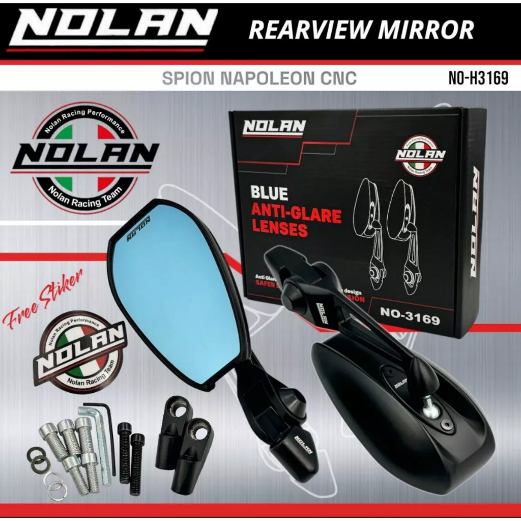 NOLAN Spion Napoleon H3169 Kaca Biru Bahan Full Aluminium Alloy Universal Motor original italy matic