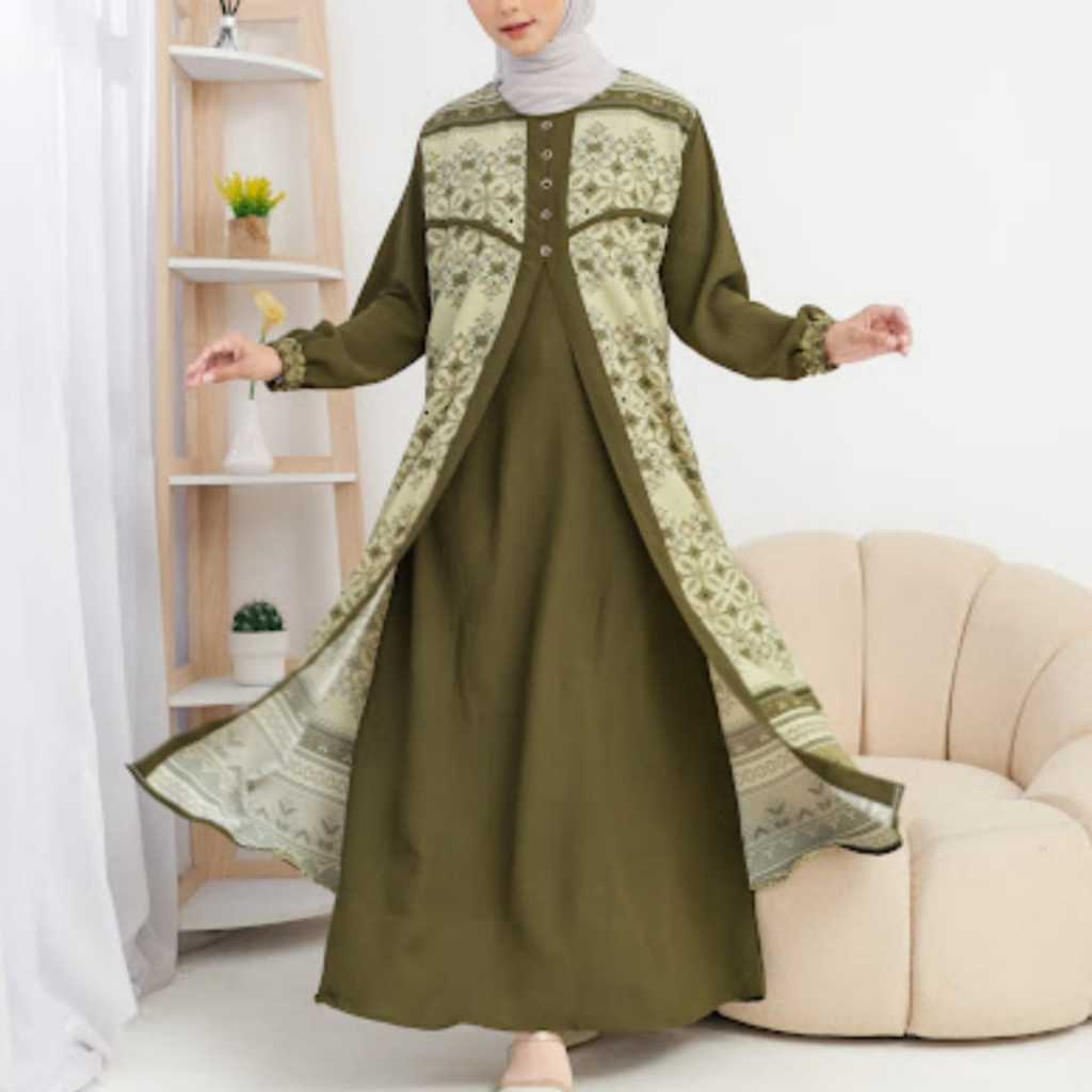 Gamis Dress Muslim Wanita Mixx Motif Brukat Bahan Crinkle By Azka Collection