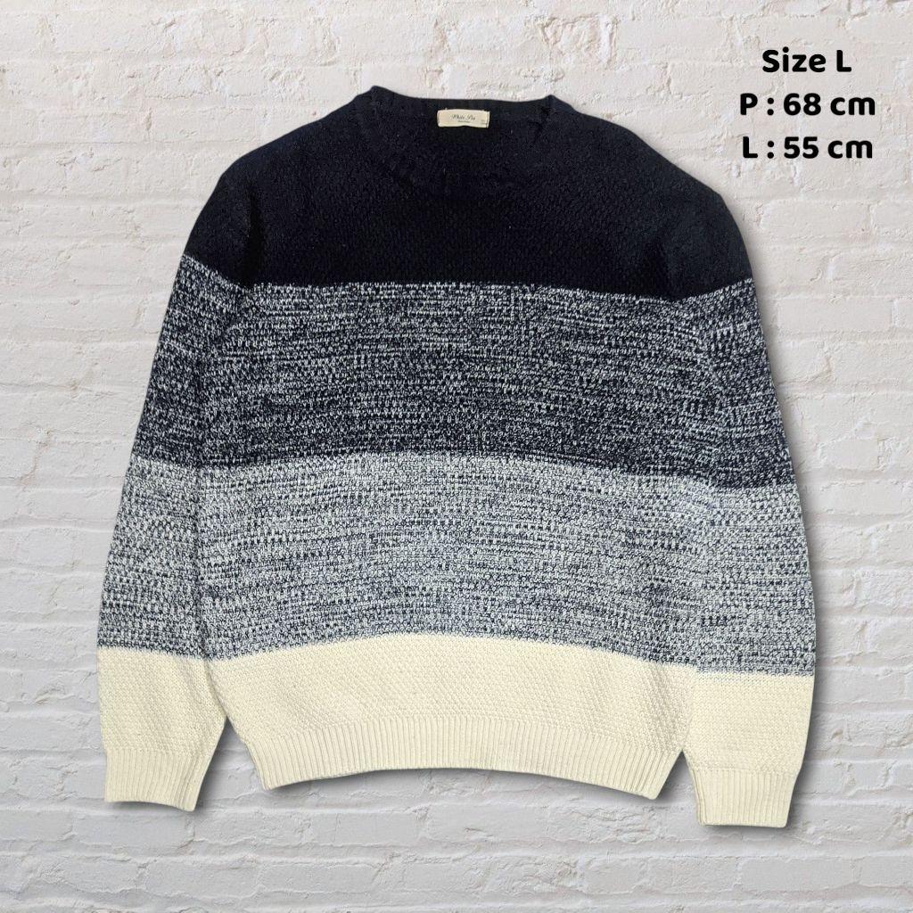 Size L Sweater Knitwear Rajut White Pia Color Block Original Second Preloved #RJA31