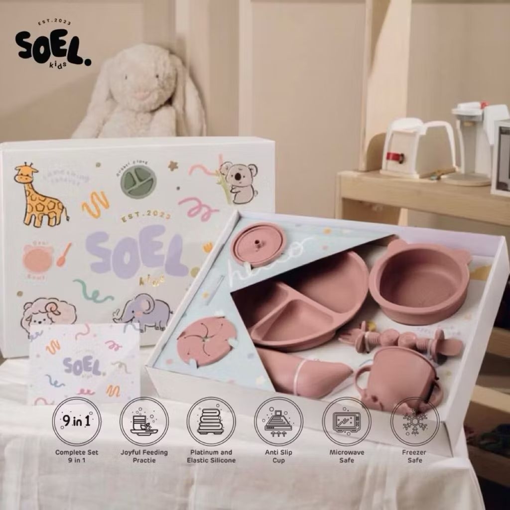 (Preloved) SOEL Joyful Yummy Premium Silicone Set/ Feeding Set/ Perlengkapan MPASI/ Alat Makan MPASI
