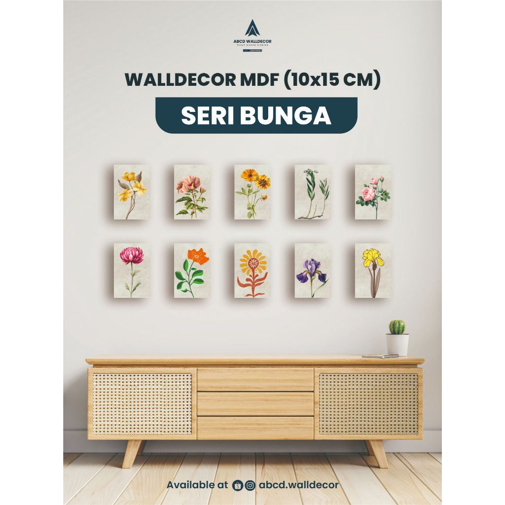 Hiasan dinding poster kayu HD 10x15cm seri Bunga || ABCD Walldecor