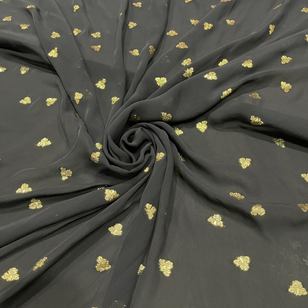 kain sifon braso glitter - kain braso motif emas premium - warna hitam - lebar 140cm - kain sifon in